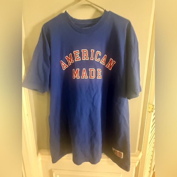 American Giant XXL Graphic Tee Shirt “American Made” USA Flag Patch Blue - Picture 8 of 8